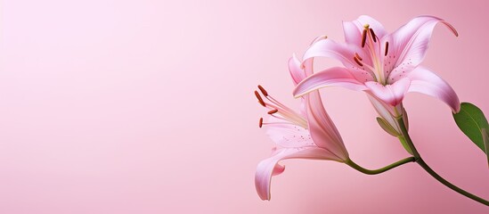 Pink lily flower in garden pink flower Close up Lily blossom. Creative banner. Copyspace image