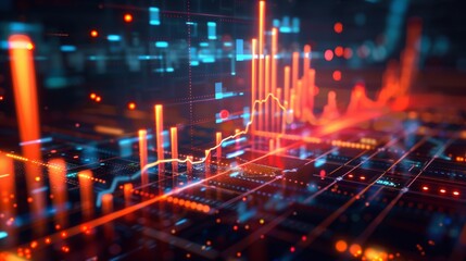 Obraz premium Abstract digital data visualization with glowing lines and graphs.
