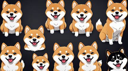 Obraz premium Multi grid Japanese Akita dog emoji pack, featuring various dog expressions