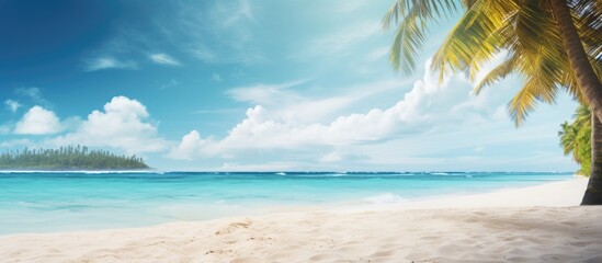 Fototapeta premium Tropical summer sand beach on sea background copy space