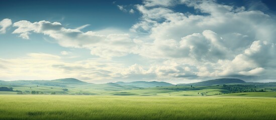 Obraz premium Sloudy sky over a green field. Creative banner. Copyspace image
