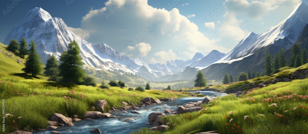 Aufkleber the spring is running through the mountains. creative banner. copyspace image