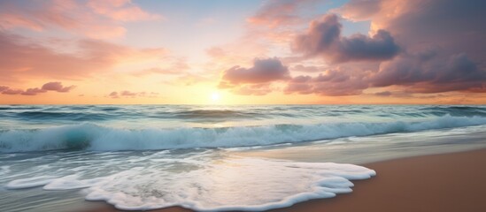 Seascape background with clouds and waves on sunrise. Creative banner. Copyspace image