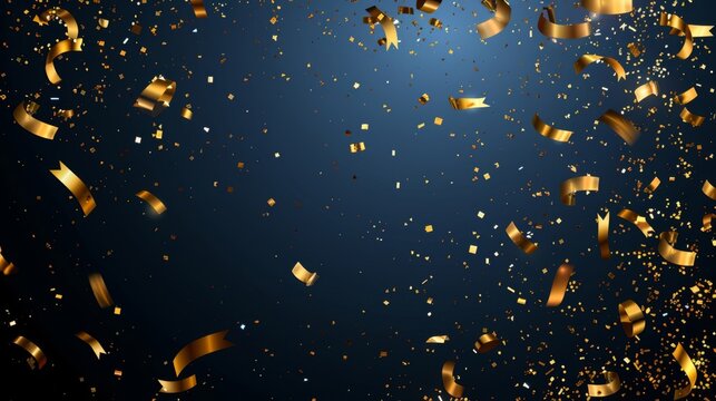 Elegant golden confetti falling on dark background  celebration, party, and festive stock image