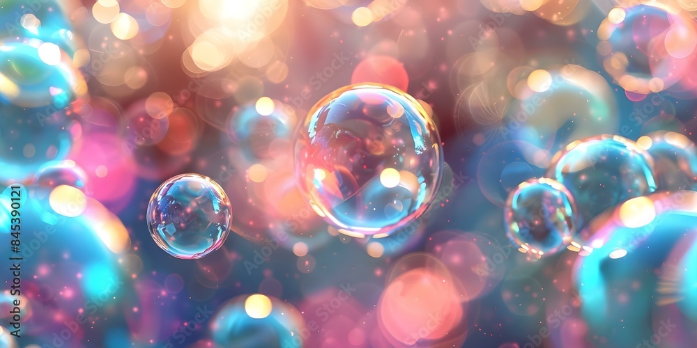 Poster ai-powered generative cleaning simulation with realistic colored bubbles. concept ai simulation, gen