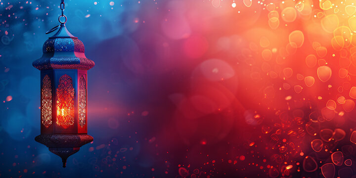 Eid Mubarak greeting cards with Arabic Ramadan lantern decoration for Muslim holidays celebration