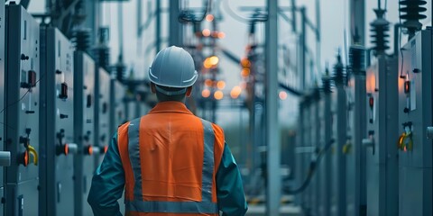 Engineer resolving power outage at electrical substation. Concept Electrical Engineering, Power Outage, Substation Maintenance, Problem-solving, Engineering Solutions