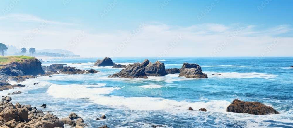 Poster Sea view and some rock. Creative banner. Copyspace image