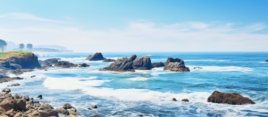 Sea view and some rock. Creative banner. Copyspace image