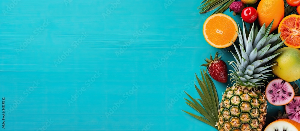 Poster Flatlay summer images with colorful items. Creative banner. Copyspace image