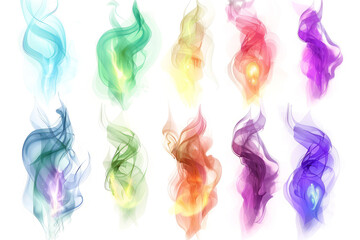 series of abstract magical auras that have their own color and shape floating on a white background.