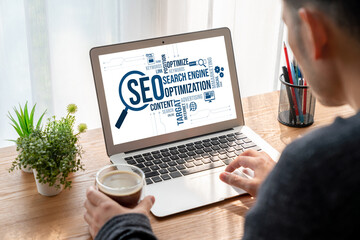 SEO search engine optimization for modish e-commerce and online retail business showing on computer...