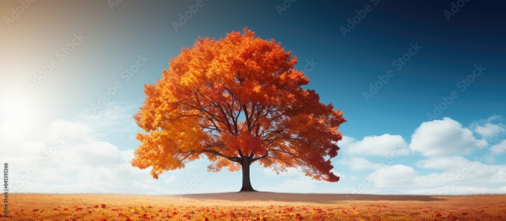 Aufkleber maple tree in warm and sunny autumn day. creative banner. copyspace image