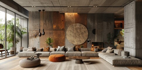 Skema desain interior perkotaan yang apik ditandai dengan perabot kayu kontemporer yang dipadukan dengan sentuhan akhir yang terinspirasi industri dan tekstur perkotaan. Perpaduan kayu, logam, dan bet