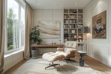 Elegant minimalist room with cotton floors and white walls