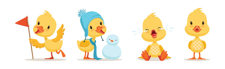 Little Yellow Duck Chick Different Emotion And Situation Vector Set