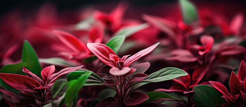 Partially and selected focus image of Krokot Kriminil Daun Merah or Alternanthera ficoidea red one of the famous decorative plants. Creative banner. Copyspace image