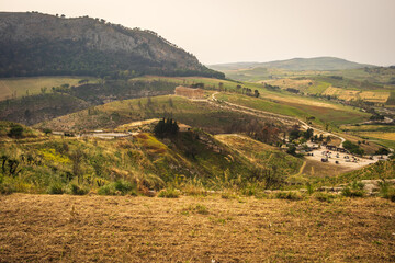 Archaeological Park of Segesta ruins in Sicily , temple