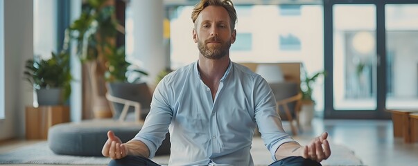 Corporate Wellness Coach Leading Meditation Session in Quiet Office