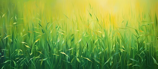 Abstraction green grasses in the golden glow of the sun. Creative banner. Copyspace image