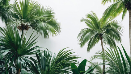 Creative layout of colorful palm leaves on a white background in the rays of the sun, with shadows. Minimal summer exotic concept with copy space