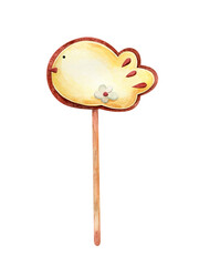 Easter hand painted cookie chiсken. Watercolor design element for Easter.