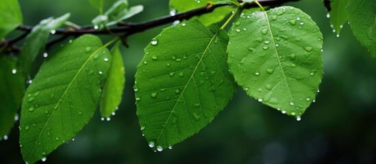 Bodhi tree leaves wet after rain. Creative banner. Copyspace image