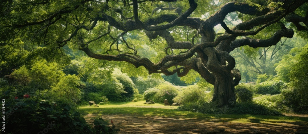 Aufkleber i found in the garden a tree that is very shady and has many branches very beautiful. creative banne