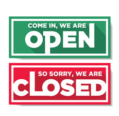 We are open, We are closed door signs. Vector modern lettering on transparent background