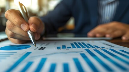 Financial Analyst Reviewing Market Trends and Potential Investment Impacts for Financial Planning Concept