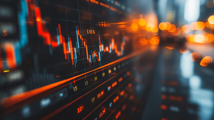 Obraz premium A holographic projection of a stock exchange trading floor in a financial firm, business, holograms, blurred background, with copy space