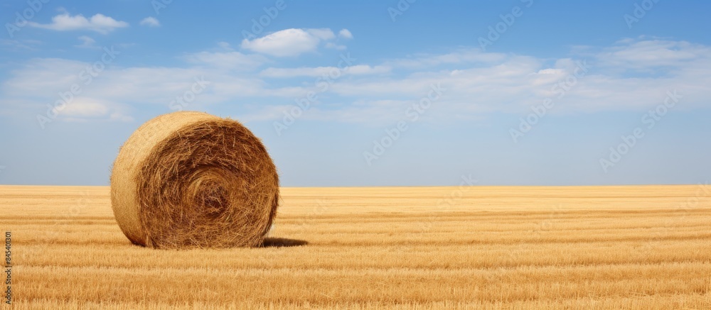 Sticker The haystack in the field. Creative banner. Copyspace image