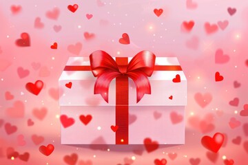 Fototapeta premium Gradient background with red gift box and ribbons. Festive concept.