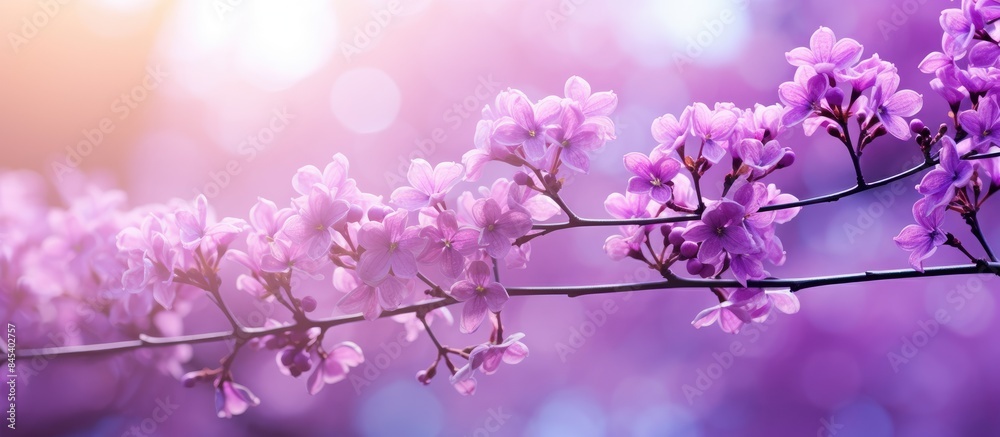 Aufkleber springtime background beautiful blossom tree violet flowers selective focus. creative banner. copysp