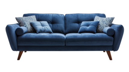 Modern Blue Fabric Sofa with Wide Armrests
