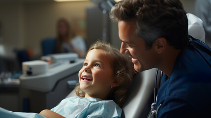 The dentist used an angled mirror on a young girl who was isolated against a background.