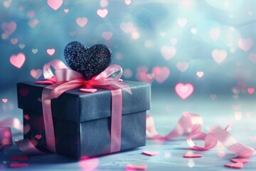 Fototapeta premium Gradient Background with Gift Box, Ribbons, and Slate Accents for Modern Gifting