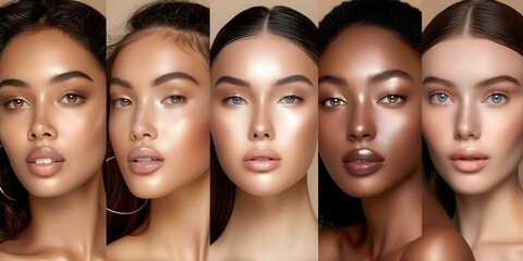Obraz premium Portrait of diverse women with natural beauty glowing skin representing various races. Concept Beauty Photography, Natural Skin, Diversity, Women of Color, Portrait Photography