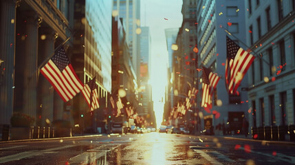 celebration with american flags in a city 