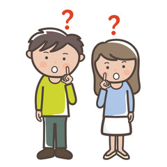 はてなと疑問に思う若い男女の全身イラスト