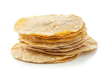 Stack of corn tortillas isolated on white background