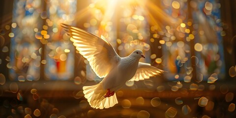 Religious symbols like the Holy Spirit ibis and dove are revered. Concept Religious Symbols, Holy Spirit Ibis, Dove, Reverence, Spiritual Iconography