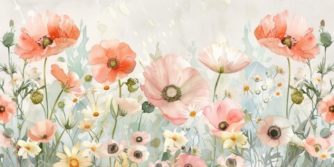Exquisite Watercolor Floral Artwork with Soft Pink and White Blossoms