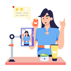 Scalable flat illustration of a beauty influencer 