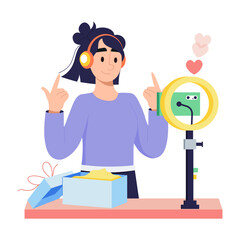 Easy to edit flat illustration of unboxing video 