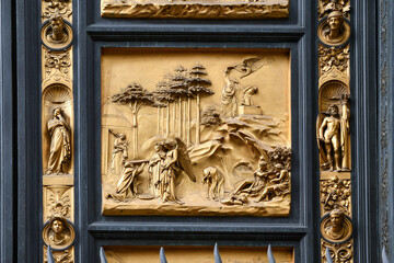 Panel with scenes from the life of Abraham on the Gate of Paradise (15th century) by Lorenzo...
