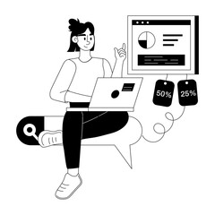 Latest glyph illustration depicting marketing management 