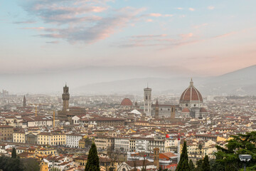 Panorama of Florence with the Palazzo Vecchio, seat of the city hall, and the Cathedral of Santa...