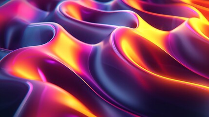 Naklejka premium Dynamic waves of vibrant colors, abstract background, high contrast, neon lights, fluid motion, contemporary digital art