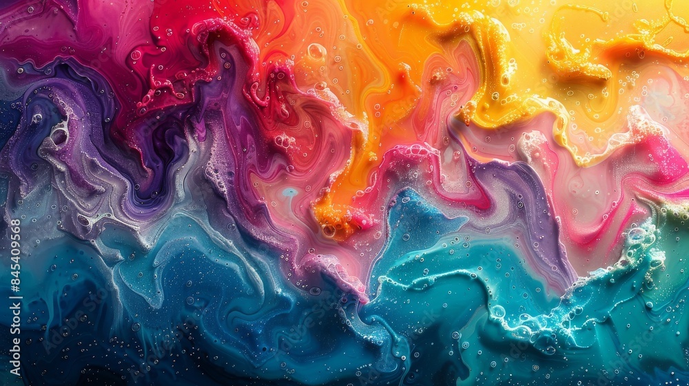 Wall mural a vibrant, multicolored abstract image of liquid waves with a fluid, dynamic pattern